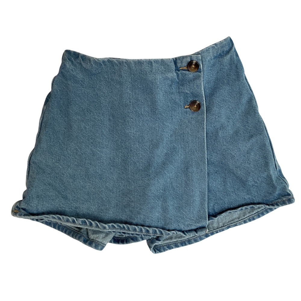 Old Navy Denim Skirt Skort Girls L (10-12) Blue Button Front Elastic Waistband